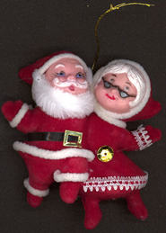 #HH145 - Good Quality Hand Painted Mr and Mrs Santa Clause Ornament with String