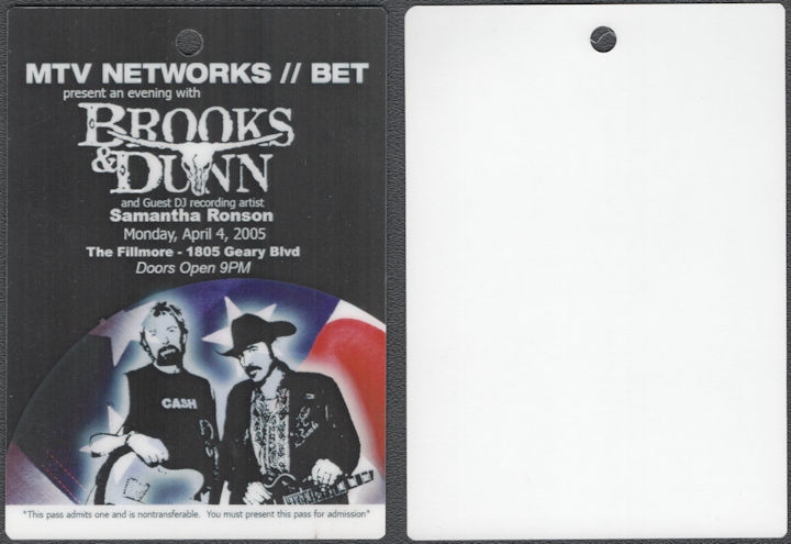 ##MUSICBP2019 - Brooks and Dunn OTTO Sheet Laminated Pass from the 2005 Show at the Filmore