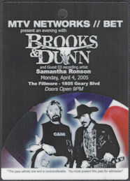 ##MUSICBP2019 - Brooks and Dunn OTTO Sheet Laminated Pass from the 2005 Show at the Filmore