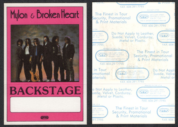 ##MUSICBP1004 - Mylon and Broken Heart Cloth Backstage Pass from the 1989 Big World Tour