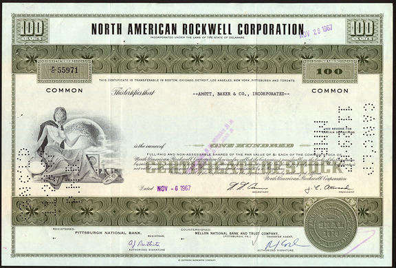 #ZZStock064 -North American Rockwell Corporation Stock Certificate