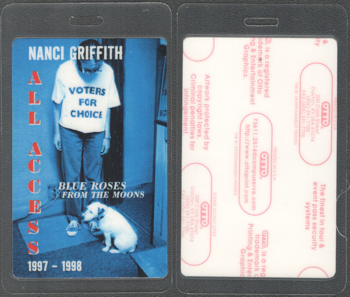 ##MUSICBP1953 - Nanci Griffith OTTO Laminated All Access Pass from the 1997-98 Blue Roses from the Moons Tour