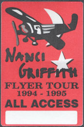 ##MUSICBP1626 - Nanci Griffith OTTO Cloth All Access Pass from the 1994-95 Flyer Tour