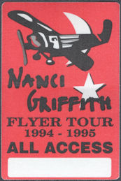 ##MUSICBP1626 - Nanci Griffith OTTO Cloth All Access Pass from the 1994-95 Flyer Tour