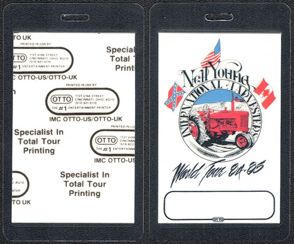 ##MUSICBP0038 - Scarce 1984-85 Neil Young Laminated OTTO Backstage Pass from the International Harvesters World Tour