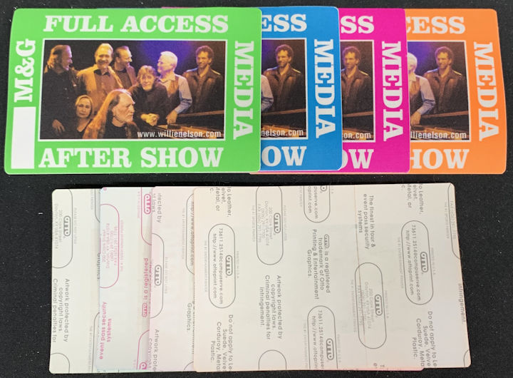 ##MUSICBP2095 - 4 Different Colored Willie Nelson OTTO Backstage Pass from the Night & Day Tour in 2000 - Friends Pictured