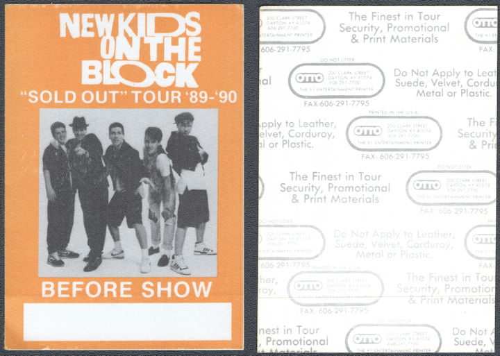 ##MUSICBP1630 - New Kids on the Block OTTO Cloth Before Show Pass from the 1989-90 Sold Out Tour