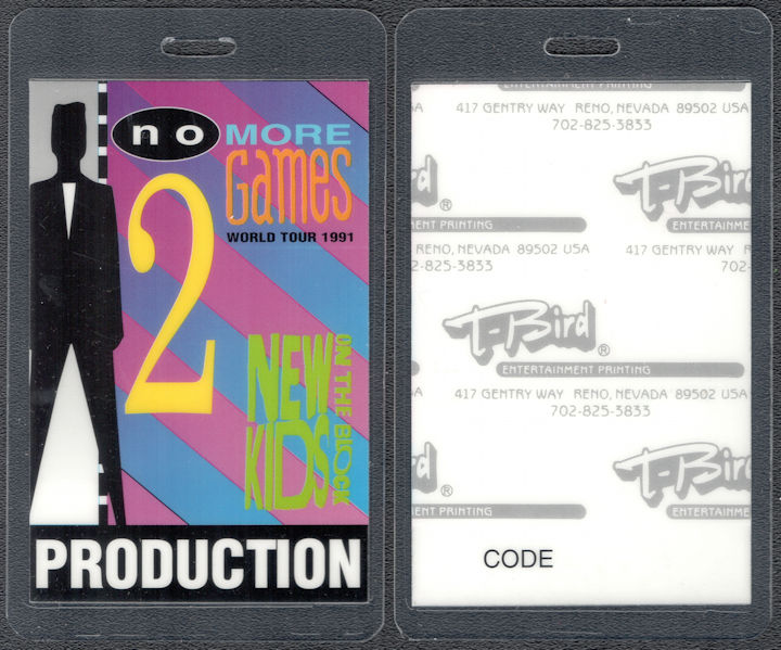 ##MUSICBP1321 - New Kids on the Block Laminated T-Bird Produciton Backstage Pass from the No More Games Tour - #2