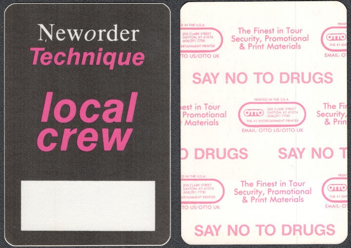 ##MUSICBP0155  - New Order Technique Tour 1989 OTTO Cloth Backstage Pass