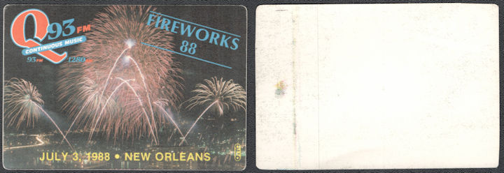 ##MUSICBP1145 - 1988 Fireworks in New Orleans OTTO Cloth Souvenir Pass from Q93 FM