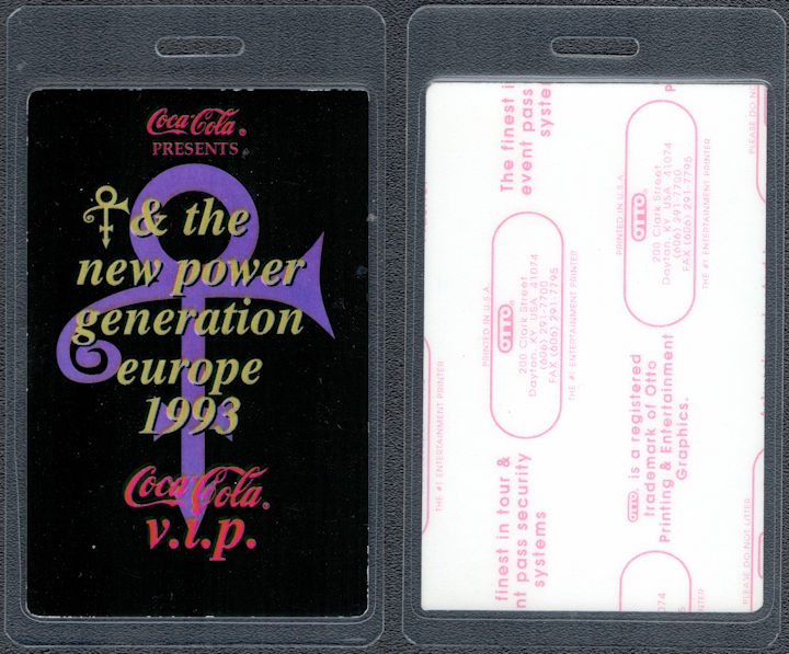 ##MUSICBP1682 - Rare Prince and the New Power Generations OTTO Laminated VIP Crew Pass from the 1993 Europe Tour - Coca-Cola