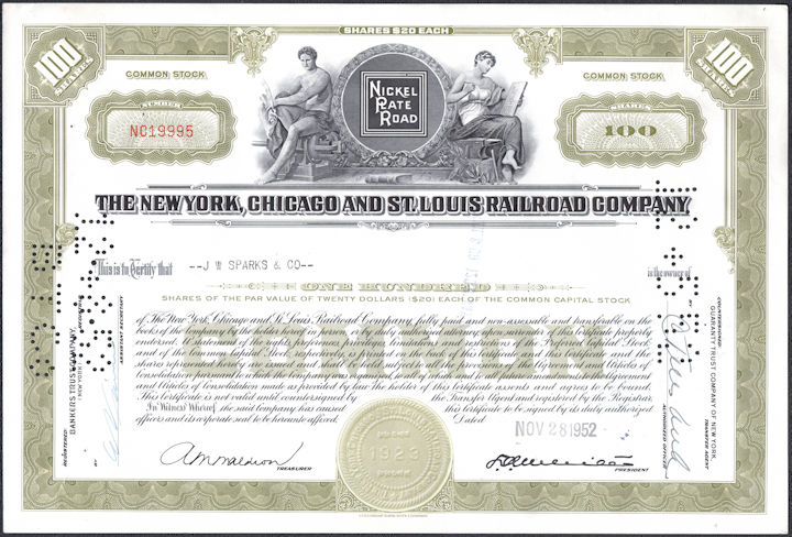 #ZZCE091 - The New York, Chicago, and St. Louis Railroad Company Stock Certificate