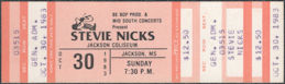 ##MUSICBPT0061 - 1983 Stevie Nicks General Admission Ticket from the Jackson Coliseum Concert