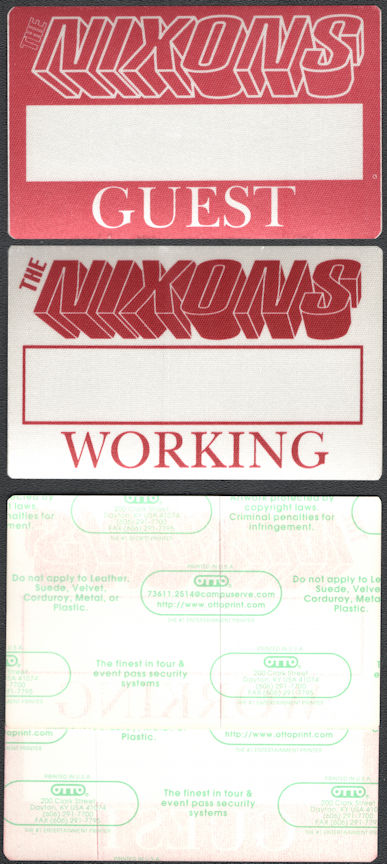 ##MUSICBP0886 - 2 Different The Nixons OTTO Cloth Guest/Working Backstage Passes from the "The Nixons" Tour