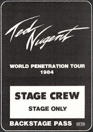 ##MUSICBP0028  - 1984 Ted Nugent cloth OTTO Backstage Pass from the World Penetration Tour