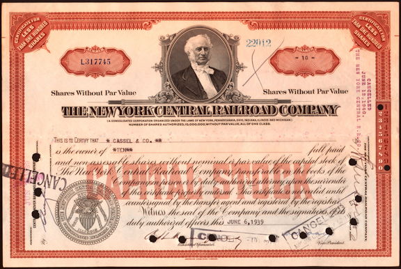 #ZZCE008 - New York Central Stock Certificate