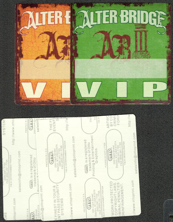 ##MUSICBP1857 -  Pair of Alter Bridge OTTO Cloth VIP Passes from the 2010 AB III Tour