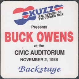 ##MUSICBP2151 - Rare Buck Owens OTTO Cloth Radio Backstage Pass from the 1988 Show