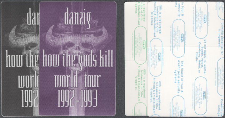 ##MUSICBP2191 - Pair of Danzig OTTO Cloth Backstage Passes from the 1992-93 How the Gods Kill Tour