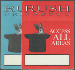 ##MUSICBP2070 - Pair of Rare Rush OTTO Cloth Access All Areas Passes from the 1990 Presto Tour