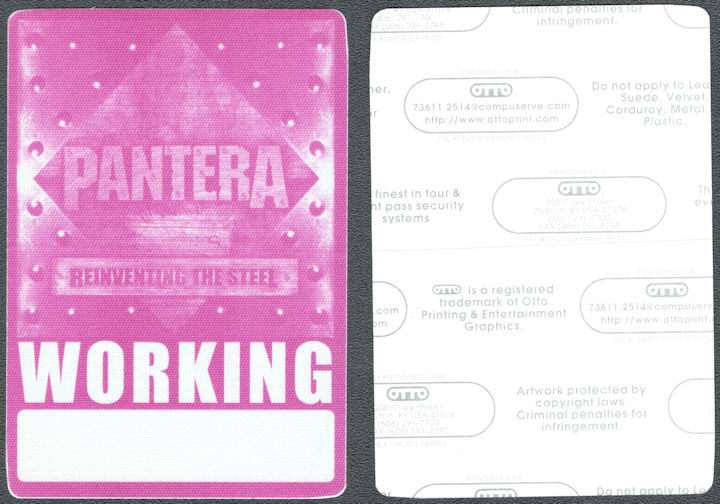 ##MUSICBP1638  - Pantera OTTO Cloth Working Pass from the 2000 Reinventing the Steel Tour