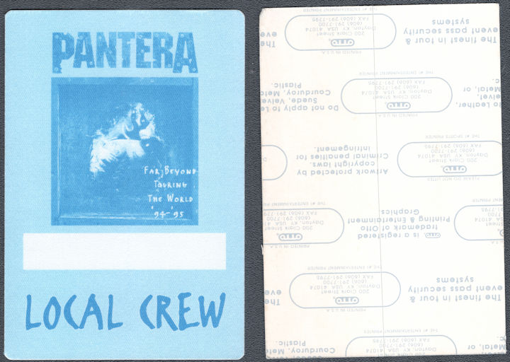 ##MUSICBP1616  - Pantera OTTO Cloth Local Crew Pass from the 1994-95 Far Beyond Touring the World