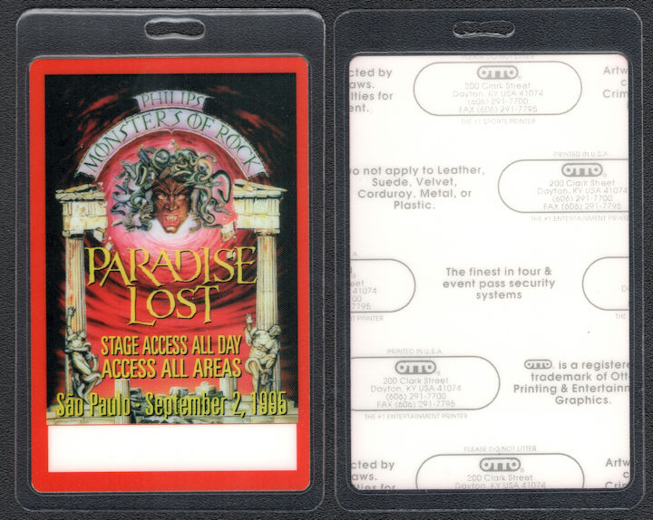 ##MUSICBP1158 - Paradise Lost Laminated All Access Backstage Pass from the 1995 Monsters of Rock Festival