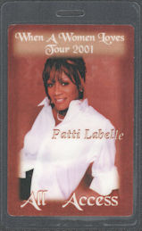 ##MUSICBP1942  - Uncommon Patti LaBelle All Access Laminated Perri Backstage Pass from the 2001 When a Woman Loves Tour