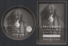 ##MUSICBP1018 - Pair of Patti Smith Working, and Photo Pass Backstage Passes from the 1996 Gone Again Euro Tour