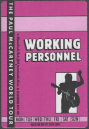 ##MUSICBP1976 - Paul McCartney OTTO Cloth Working Personnel Pass from the 1989-90 World Tour