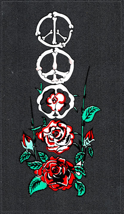 ##MUSICGD2050 - Grateful Dead Car Window Tour Sticker/Decal - A Bone Peace Sign Turning into a Rose