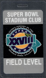 ##MUSICBP1851  - Super Bowl XXVIII (28) OTTO Laminated Field Level Pass - January 30, 1994 Atlanta, Georgia