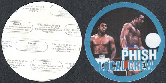 ##MUSICBP0763 - Group of 4 Different Colored PHISH OTTO Cloth Local Crew Backstage Passes featuring the Muhammad Ali George Foreman Boxing Match