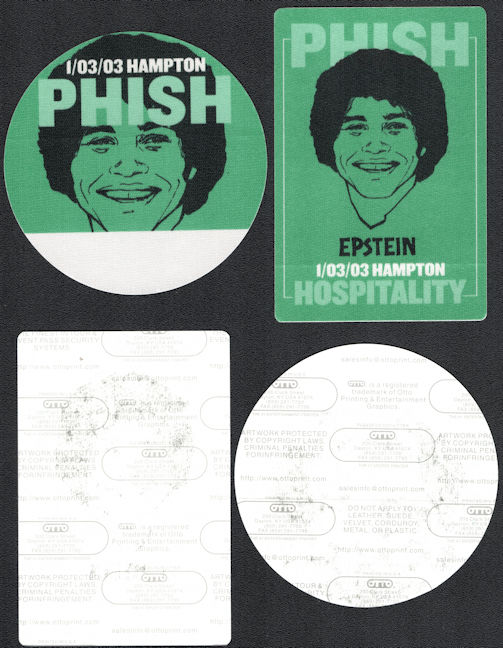 ##MUSICBP0572 - Pair of 2 Different PHISH OTTO Cloth Backstage Passes from the 2003 Hampton Concert - Pictures Epstein from Welcome Back Kotter