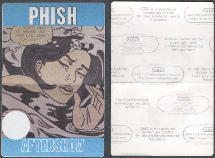 ##MUSICBP1998 - Phish OTTO cloth After Show pass from the 1997 Tour with Roy Lichtenstein Artwork