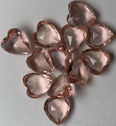 #BEADS0927 - Group of 12 Transparent 9mm Rosaline Color Heart Shaped Glass Cabochons