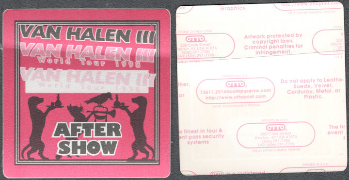 ##MUSICBP1750 - Van Halen OTTO Cloth After Show Pass from the 1998 Van Halen III Tour