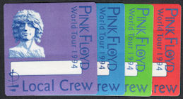 ##MUSICBP1016 - Group of 4 Pink Floyd OTTO Cloth Local Crew Backstage Passes from the 1994 Division Bell Tour