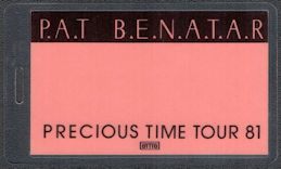 ##MUSICBP1314  - 1981 Pat Benatar Laminated Backstage Pass from the "Precious Time" Tour