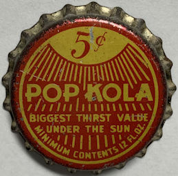 #BF230 - Rare Pop Kola Cork LIned Soda Bottle Cap