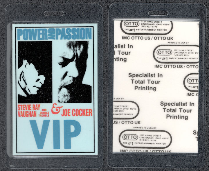 ##MUSICBP1928 - Stevie Ray Vaughan and Joe Cocker OTTO Laminated Backstage Pass from the Power and Passion 1990 Tour