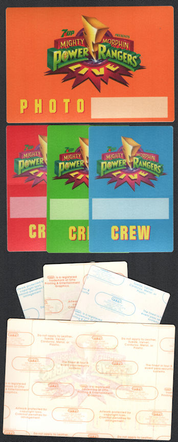 ##MUSICBP1173 - Group of 4 Different Mighty Morphin Power Rangers OTTO Cloth Backstage Passes from the 1994/95 Live Stage Show