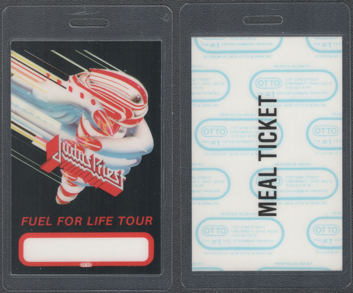 ##MUSICBPT0068 - Judas Priest OTTO Laminated Meal Tickets from the 1986 Fuel for Life Tour