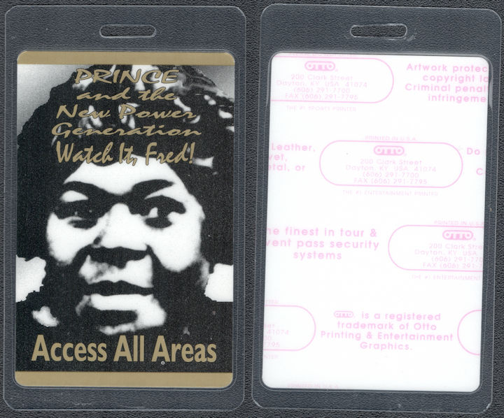 ##MUSICBP1802 - Scarce Prince OTTO Laminated Access All Areas Pass from the 1992 Love Symbol Tour