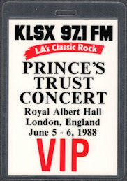 ##MUSICBP1401 - The Prince's Trust Concert OTTO Laminated VIP Pass from 1988 - Eric Clapton, The Bee Gees, Elton John