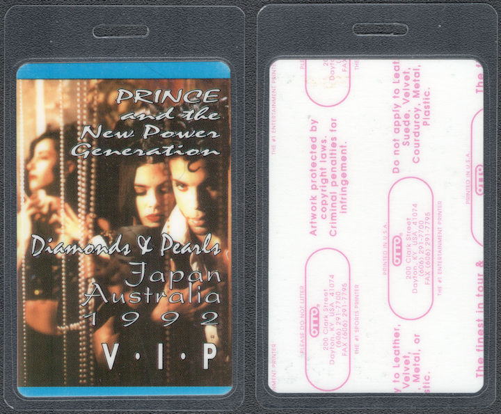 ##MUSICBP1901 - Uncommon Prince and the New Power Generation OTTO Laminated VIP Pass from the 1992 Diamonds and Pearls Japan and Australia Tour