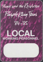 ##MUSICBP1877 - Prince and the Revolution 1984-85 Purple Rain OTTO Local Working Personnel Backstage Pass