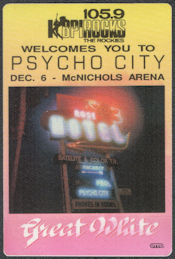 ##MUSICBP1380  - Group of 12 Great White Cloth OTTO Radio Pass from the 1992 Psycho City Tour - McNichols Arena