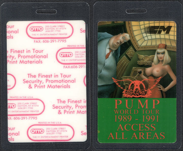 ##MUSICBP0172 - Topless Lady 1989 Aerosmith OTTO Laminated All Areas Backstage Pass from the Pump World Tour