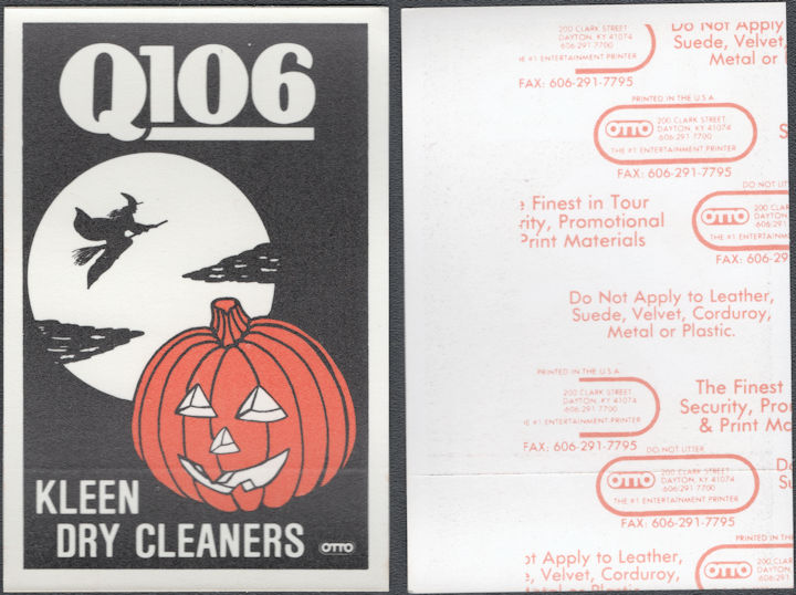 ##MUSICBP2206 - Circa 1990 Q106 Radio Glow in the Dark OTTO Halloween Patch featuring Kleen Dry Cleaners